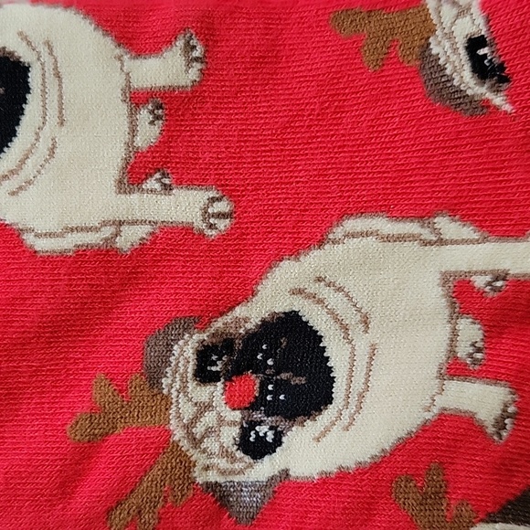 ANTLER PUG WOMENS CREW SOCKS Red Reindeer SockSmith - Picture 2 of 5